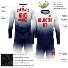 Laden Sie das Bild in den Galerie-Viewer, Uksn Individuelles Weiß Rot-Marineblau Sublimationsdruck Langarm Farbverlauf Fußballtrikot
