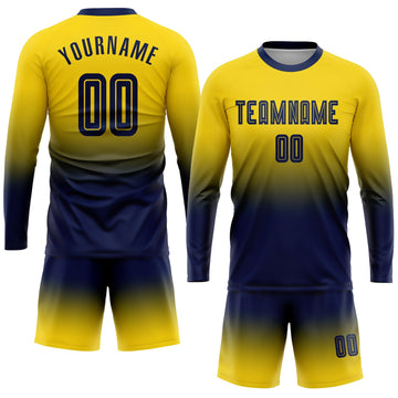 Uksn Individuelles Gold Marineblau Sublimationsdruck Langarm Farbverlauf Fußballtrikot