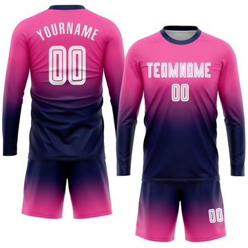 Uksn Individuelles Pink Weiß-Marineblau Sublimationsdruck Langarm Farbverlauf Fußballtrikot