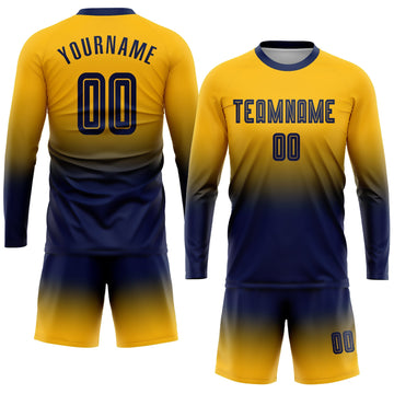 Uksn Individuelles Gold Marineblau Sublimationsdruck Langarm Farbverlauf Fußballtrikot