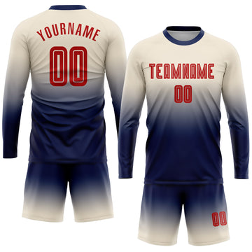 Uksn Individuelles Cream Rot-Marineblau Sublimationsdruck Langarm Farbverlauf Fußballtrikot