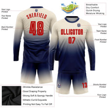 Laden Sie das Bild in den Galerie-Viewer, Uksn Individuelles Cream Rot-Marineblau Sublimationsdruck Langarm Farbverlauf Fußballtrikot
