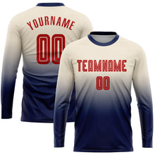 Laden Sie das Bild in den Galerie-Viewer, Uksn Individuelles Cream Rot-Marineblau Sublimationsdruck Langarm Farbverlauf Fußballtrikot
