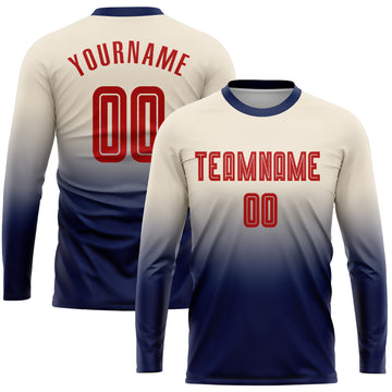 Uksn Individuelles Cream Rot-Marineblau Sublimationsdruck Langarm Farbverlauf Fußballtrikot