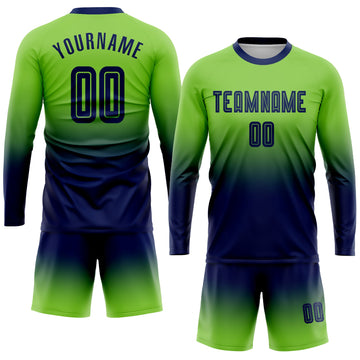 Uksn Individuelles Neongrün Marineblau Sublimationsdruck Langarm Farbverlauf Fußballtrikot