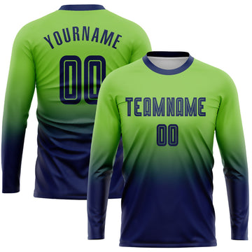 Uksn Individuelles Neongrün Marineblau Sublimationsdruck Langarm Farbverlauf Fußballtrikot