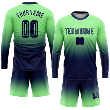 Uksn Individuelles Erbsengrün Marineblau Sublimationsdruck Langarm Farbverlauf Fußballtrikot