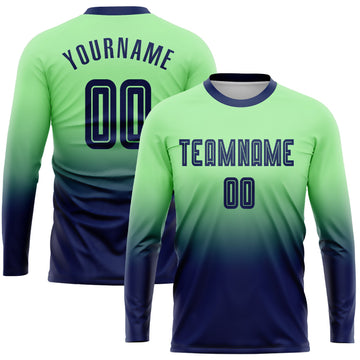 Uksn Individuelles Erbsengrün Marineblau Sublimationsdruck Langarm Farbverlauf Fußballtrikot