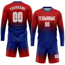 Laden Sie das Bild in den Galerie-Viewer, Uksn Individuelles Rot Weiß-Königsblau Sublimationsdruck Langarm Farbverlauf Fußballtrikot
