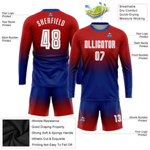 Laden Sie das Bild in den Galerie-Viewer, Uksn Individuelles Rot Weiß-Königsblau Sublimationsdruck Langarm Farbverlauf Fußballtrikot

