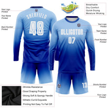 Laden Sie das Bild in den Galerie-Viewer, Uksn Individuelles Hellblau Weiß-Königsblau Sublimationsdruck Langarm Farbverlauf Fußballtrikot
