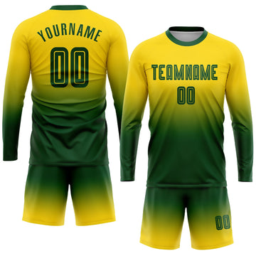 Uksn Individuelles Gold Grün Sublimationsdruck Langarm Farbverlauf Fußballtrikot