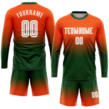 Uksn Individuelles Orange Weiß-Grün Sublimationsdruck Langarm Farbverlauf Fußballtrikot