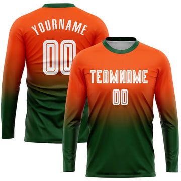 Uksn Individuelles Orange Weiß-Grün Sublimationsdruck Langarm Farbverlauf Fußballtrikot