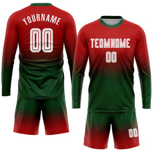 Laden Sie das Bild in den Galerie-Viewer, Uksn Individuelles Rot Weiß-Grün Sublimationsdruck Langarm Farbverlauf Fußballtrikot
