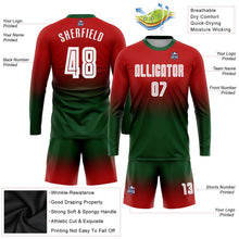 Laden Sie das Bild in den Galerie-Viewer, Uksn Individuelles Rot Weiß-Grün Sublimationsdruck Langarm Farbverlauf Fußballtrikot
