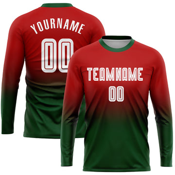 Uksn Individuelles Rot Weiß-Grün Sublimationsdruck Langarm Farbverlauf Fußballtrikot