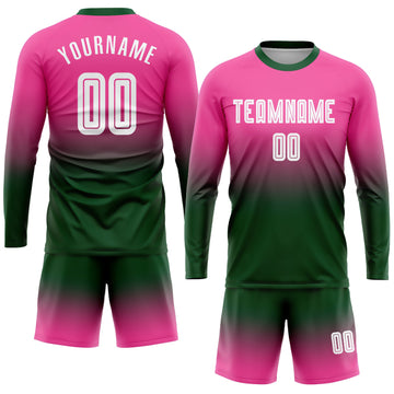 Uksn Individuelles Pink Weiß-Grün Sublimationsdruck Langarm Farbverlauf Fußballtrikot