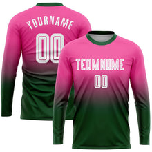 Laden Sie das Bild in den Galerie-Viewer, Uksn Individuelles Pink Weiß-Grün Sublimationsdruck Langarm Farbverlauf Fußballtrikot
