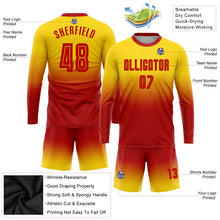 Laden Sie das Bild in den Galerie-Viewer, Uksn Individuelles Gold Rot Sublimationsdruck Langarm Farbverlauf Fußballtrikot
