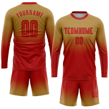 Uksn Individuelles Altgold Rot Sublimationsdruck Langarm Farbverlauf Fußballtrikot