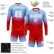 Laden Sie das Bild in den Galerie-Viewer, Uksn Individuelles Hellblau Weiß-Rot Sublimationsdruck Langarm Farbverlauf Fußballtrikot
