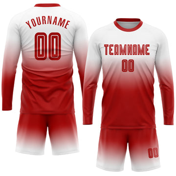 Uksn Individuelles Weiß Rot Sublimationsdruck Langarm Farbverlauf Fußballtrikot