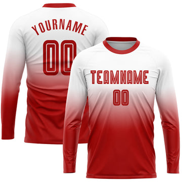 Uksn Individuelles Weiß Rot Sublimationsdruck Langarm Farbverlauf Fußballtrikot