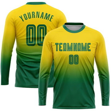Uksn Individuelles Gold Kelly-Grün Sublimationsdruck Langarm Farbverlauf Fußballtrikot