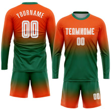 Laden Sie das Bild in den Galerie-Viewer, Uksn Individuelles Orange Weiß-Kelly-Grün Sublimationsdruck Langarm Farbverlauf Fußballtrikot
