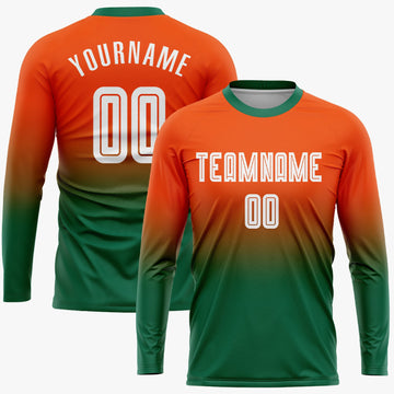 Uksn Individuelles Orange Weiß-Kelly-Grün Sublimationsdruck Langarm Farbverlauf Fußballtrikot