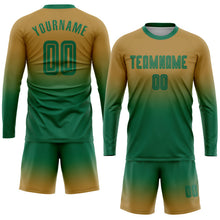 Laden Sie das Bild in den Galerie-Viewer, Uksn Individuelles Altgold Kelly-Grün Sublimationsdruck Langarm Farbverlauf Fußballtrikot
