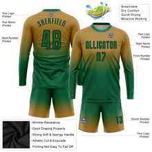 Laden Sie das Bild in den Galerie-Viewer, Uksn Individuelles Altgold Kelly-Grün Sublimationsdruck Langarm Farbverlauf Fußballtrikot
