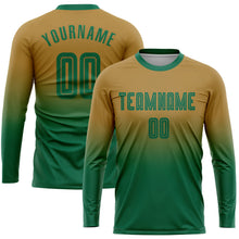 Laden Sie das Bild in den Galerie-Viewer, Uksn Individuelles Altgold Kelly-Grün Sublimationsdruck Langarm Farbverlauf Fußballtrikot
