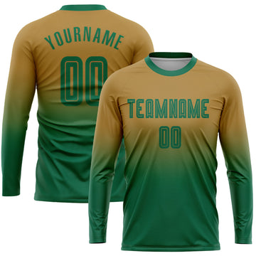 Uksn Individuelles Altgold Kelly-Grün Sublimationsdruck Langarm Farbverlauf Fußballtrikot