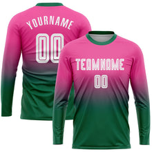 Laden Sie das Bild in den Galerie-Viewer, Uksn Individuelles Pink Weiß-Kelly-Grün Sublimationsdruck Langarm Farbverlauf Fußballtrikot
