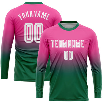 Uksn Individuelles Pink Weiß-Kelly-Grün Sublimationsdruck Langarm Farbverlauf Fußballtrikot