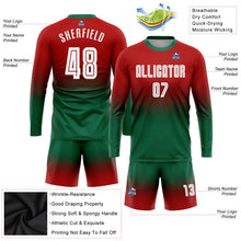 Laden Sie das Bild in den Galerie-Viewer, Uksn Individuelles Rot Weiß-Kelly-Grün Sublimationsdruck Langarm Farbverlauf Fußballtrikot
