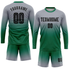 Laden Sie das Bild in den Galerie-Viewer, Uksn Individuelles Grau Schwarz-Kelly-Grün Sublimationsdruck Langarm Farbverlauf Fußballtrikot
