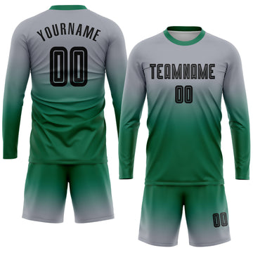 Uksn Individuelles Grau Schwarz-Kelly-Grün Sublimationsdruck Langarm Farbverlauf Fußballtrikot