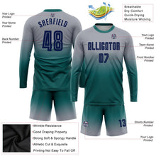 Laden Sie das Bild in den Galerie-Viewer, Uksn Individuelles Grau Marineblau-Petrol Sublimationsdruck Langarm Farbverlauf Fußballtrikot
