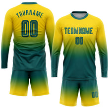 Laden Sie das Bild in den Galerie-Viewer, Uksn Individuelles Gold Petrol Sublimationsdruck Langarm Farbverlauf Fußballtrikot

