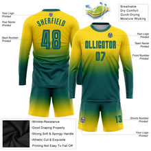Laden Sie das Bild in den Galerie-Viewer, Uksn Individuelles Gold Petrol Sublimationsdruck Langarm Farbverlauf Fußballtrikot
