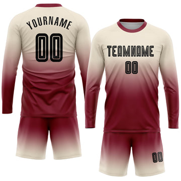 Uksn Individuelles Cream Schwarz-Karmesinrot Sublimationsdruck Langarm Farbverlauf Fußballtrikot