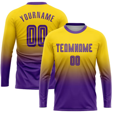 Uksn Individuelles Gold Lila Sublimationsdruck Langarm Farbverlauf Fußballtrikot