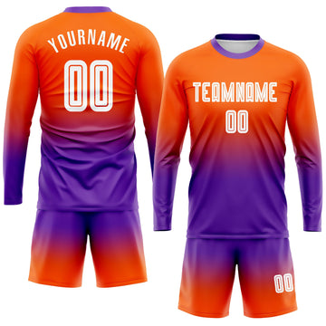 Uksn Individuelles Orange Weiß-Lila Sublimationsdruck Langarm Farbverlauf Fußballtrikot