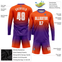 Laden Sie das Bild in den Galerie-Viewer, Uksn Individuelles Orange Weiß-Lila Sublimationsdruck Langarm Farbverlauf Fußballtrikot
