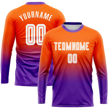 Uksn Individuelles Orange Weiß-Lila Sublimationsdruck Langarm Farbverlauf Fußballtrikot