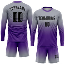 Laden Sie das Bild in den Galerie-Viewer, Uksn Individuelles Grau Schwarz-Lila Sublimationsdruck Langarm Farbverlauf Fußballtrikot

