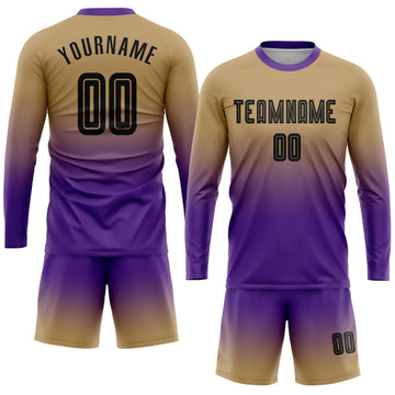 Uksn Individuelles Altgold Schwarz-Lila Sublimationsdruck Langarm Farbverlauf Fußballtrikot